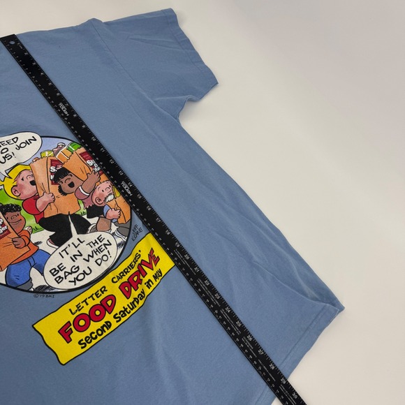Vintage 90s Letter Carriers Food Drive Comic T Shirt Mens Large Blue Jeff Keane - Picture 8 of 8